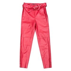 Zara Red Faux Leather High-Waisted Belted Pants | Size M